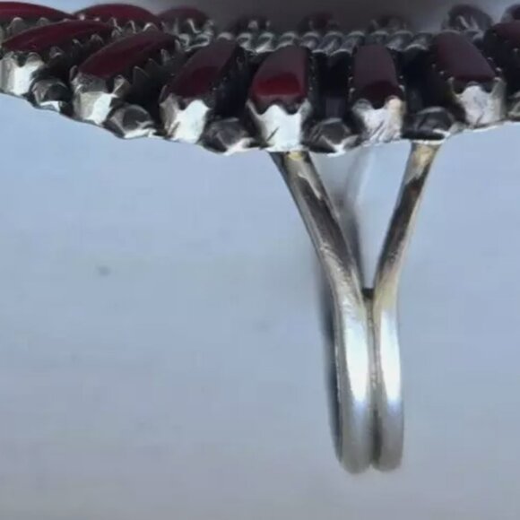 Navajo red coral cluster ring size 10 sterling silver - Picture 6 of 8